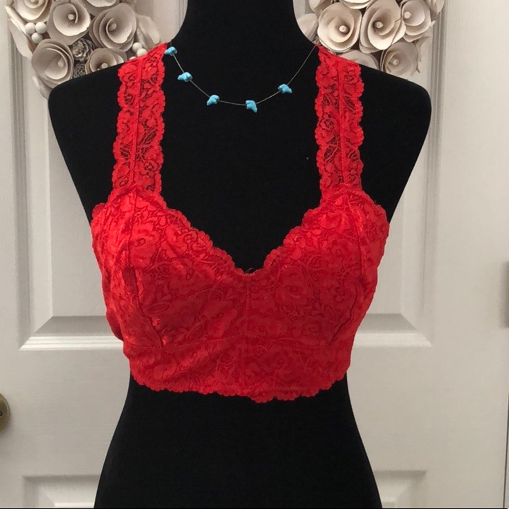 L&B Flower lace detail bralette lace back - Red - Picture 2 of 8